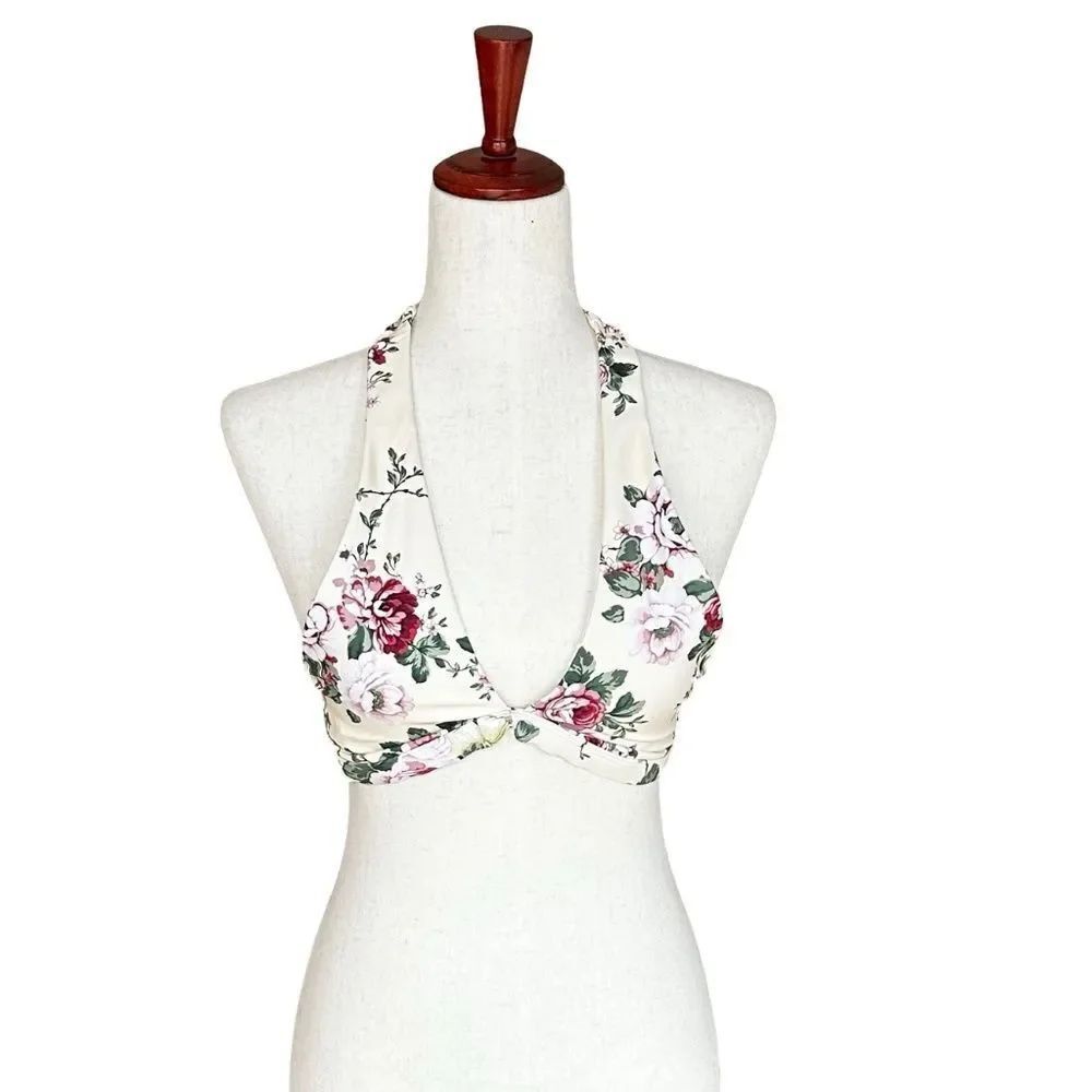 NWT Antonio Melani Bungalow Cross Halter Bikini Top Floral Size Small